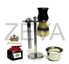 ZEVA 5 Pieces DE Safety Razor Shaving Gift Set / Kit in Box Silver