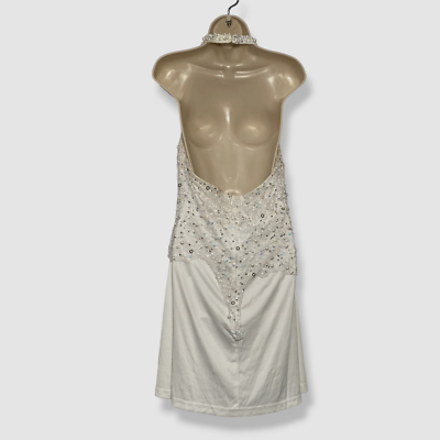 $275 Aidan by Aidan Mattox Women's Ivory Beaded Halter Swing Dress Size 12  | eBay