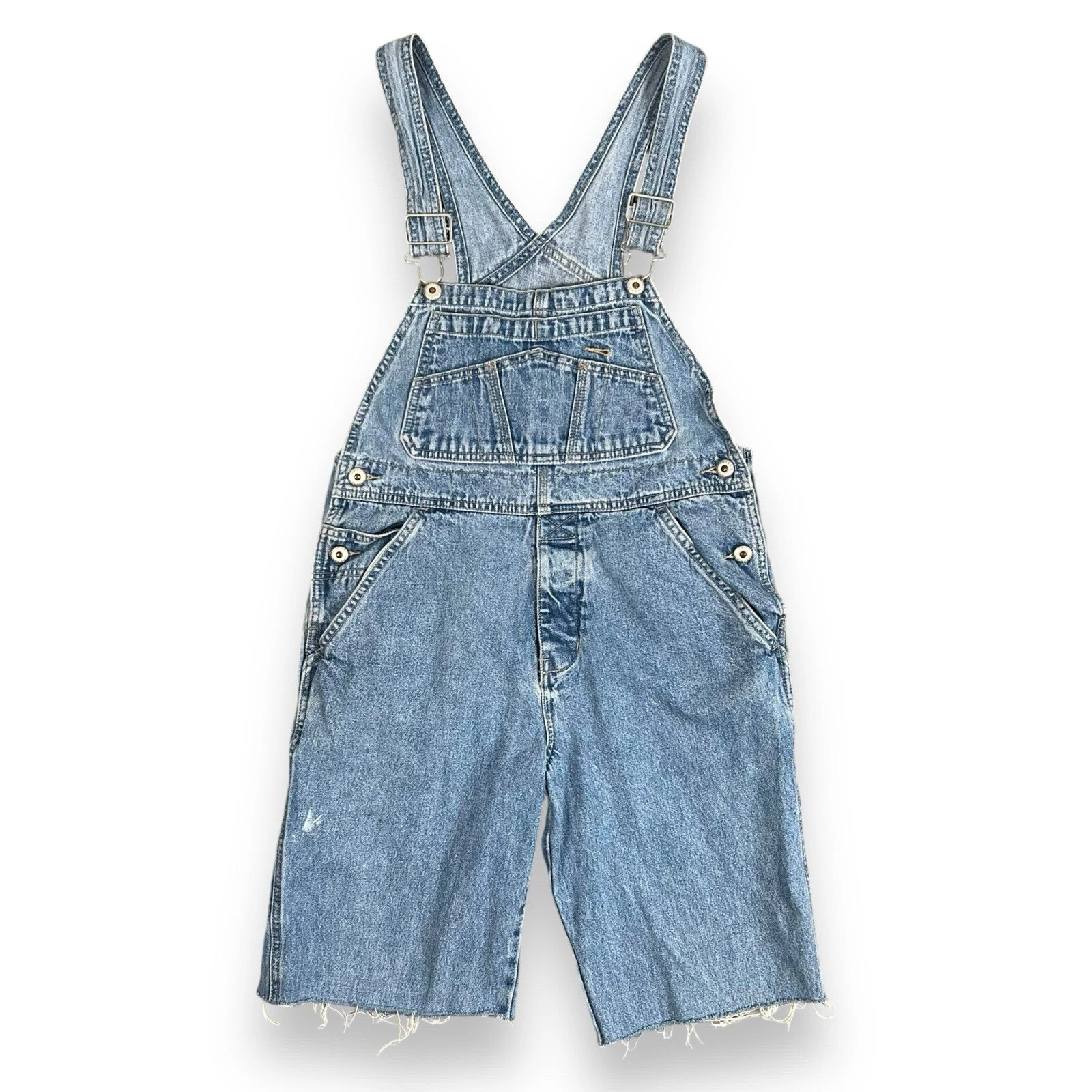 Vtg Y2K Old Navy Bib Overalls Shorts Shortalls Denim Jeans Cut Off Grunge Sz L