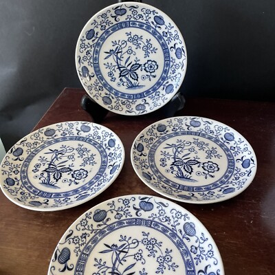 Vintage Blue Onion 5.75'' Bread Plates Underglazed Japan - Set of 4