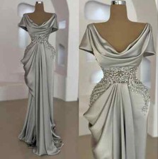 Mother Of The Bride Dresses A Line Short Sleeves Satin Beaded Wedding Guest Gown