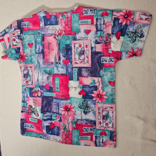 Vintage Crest Scrub Top Womens Medium Floral Pocket V-Neck Medical USA Made - Picture 7 of 8