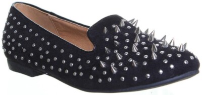 Damen Flache Sohle Freizeitschuhe Mit Studds Und Spikes Schwarz Größe UK 2 - 8
