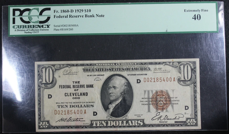 1929 XF40 Fr. 1860-D Federal Reserve Bank Note 10$ , PCGS, SN D02185400A - Image 3 of 4