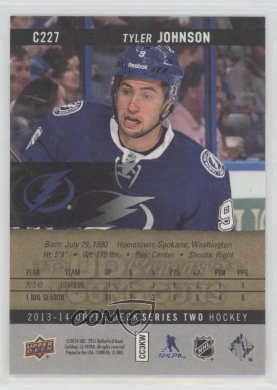 2013-14 Upper Deck UD Canvas Young Guns Tyler Johnson #C227 Rookie RC - Image 2 of 2