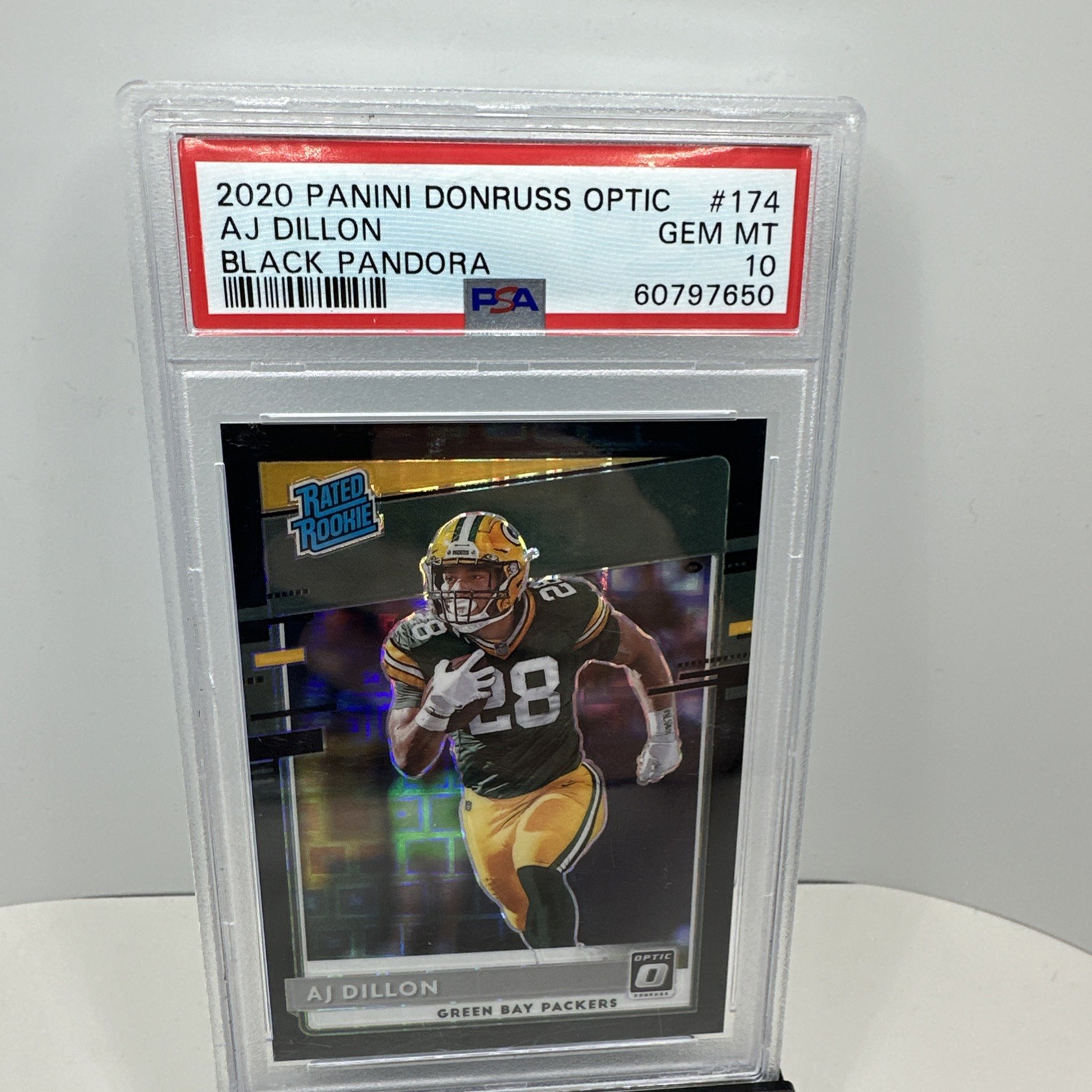 2020 Donruss Optic A.J. Dillon Rookie Black Pandora Prizm #14/25 PSA 10💎Packers