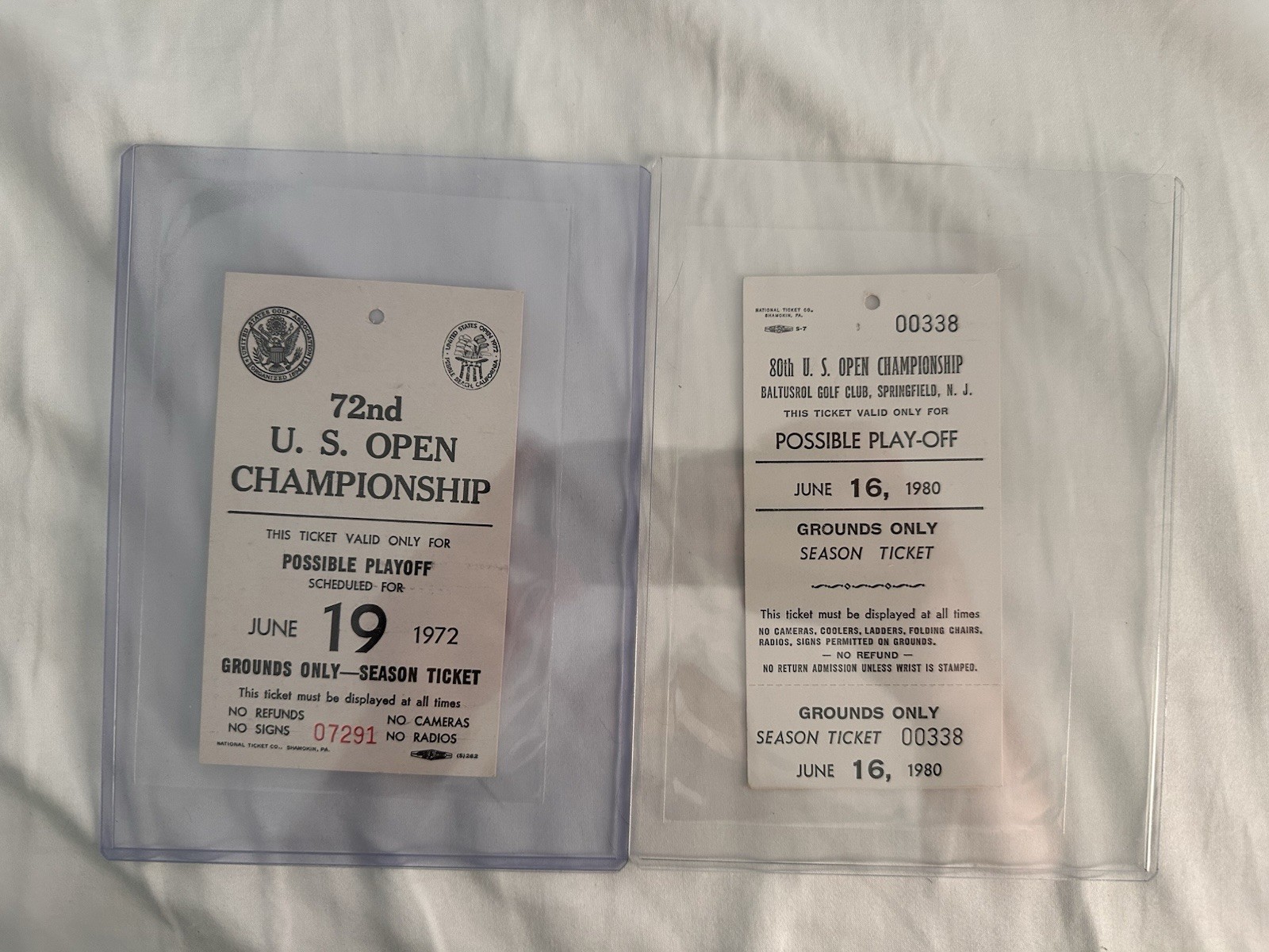 Jack Nicklaus Won Unsigned 1972 & 1980 Us Open Monday Playoff Golf Tickets Rare