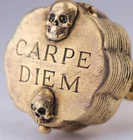 Antique Victorian 18K Gilt Silver Memento Mori Skull Poison Ring – “Carpe Diem"
