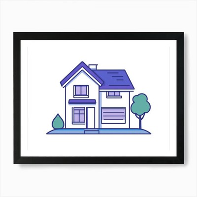Line Art Haus Illustration in a si gerahmtes Wandbild Poster Leinwanddruck Bild