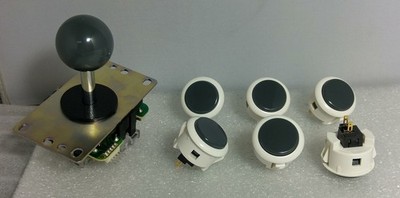 Sanwa Mix Buttons White /Gary x 6 + Joystick 8YT-DH Arcade Parts
