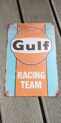 Retro Werbeschild Gulf RACING TEAM ca. 30x 20 cm Alu