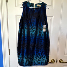 Michael Michael Kors Blue/Black Floral Jacquard Shift Dress Lined Sz 14