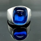 Polished  Sterling Silver 925 Blue Sapphire Classic Signet Men Ring