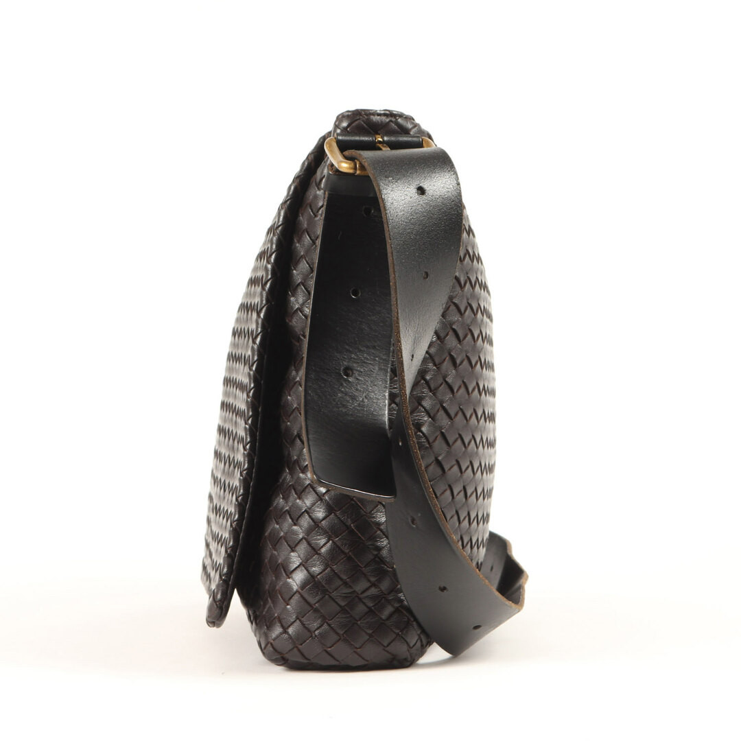 Authentic Bottega Veneta Intrecciato Messenger Bag Shoulder Bag Black
