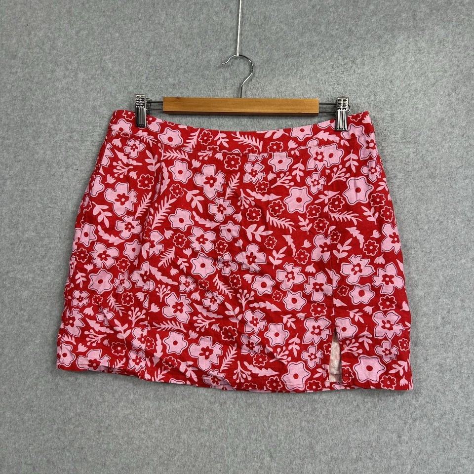 Miss Shop Mini Skirt Size 14 Linen Viscose Blend Red Pink 