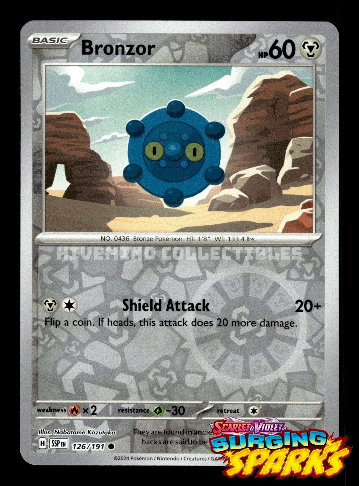 Bronzor 126/191 Surging Sparks Reverse Holo Pokemon Card