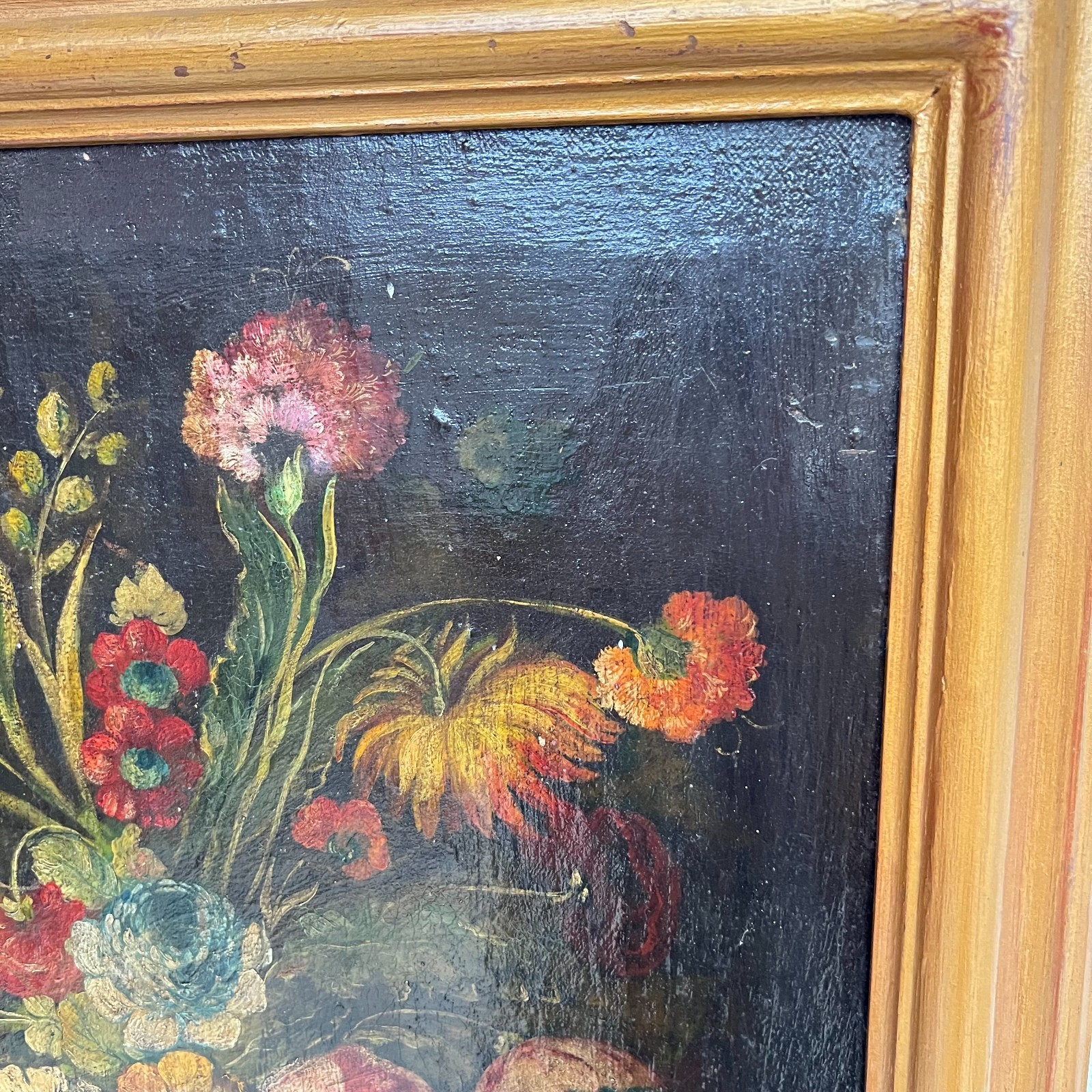 Painting, oil on canvas, pair of large still lifes flowers 18th century