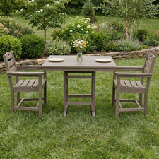 Outdoor Patio Dining Set w/ 2 Armchairs  Square Table, Antique Brown, HDPE