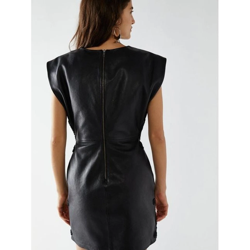 New FREE PEOPLE City Slicker Leather Mini Dress $698 SIZE 10 Black  - Image 3 of 4