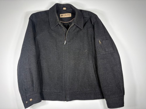 Columbia Wool Coat Men XL Black Full Zip Collared Urban Minimal Winter Jacket