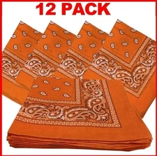 12xVintage 100% Cotton Burnt Orange PAISLEY Bandanas Face Scarf Head Wrap Dozen