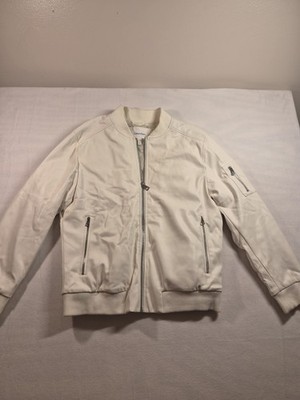 Calvin Klein Men's Bomber Jacket Full Zip Off-White/Beige Size Large