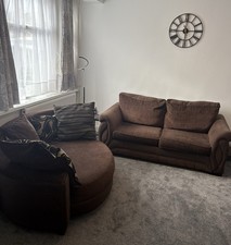 DFS 3 Seater Sofa Bed & Cuddle Sofa With Cushions