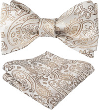 Mens 2pcs UNTIED Gradient Paisley Self Bow Tie and Hanky Set