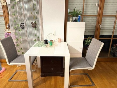 White Wooden Dining Table with 2 Chairs Set Dining Table