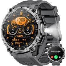 Military for Men with GPS, 1.43" AMOLED Bluetooth , LED Flashlight, Rugged Ta...