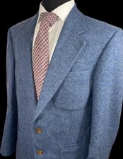 SUPERB VTG LANDS END FUZZY WOOL TWEED BLUE SPORT COAT SZ 40