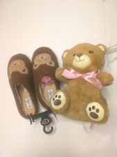 Teddy Bear W Matching Slippers Plush Cozy Lounge Wear Size 10 Women Brown New Wt