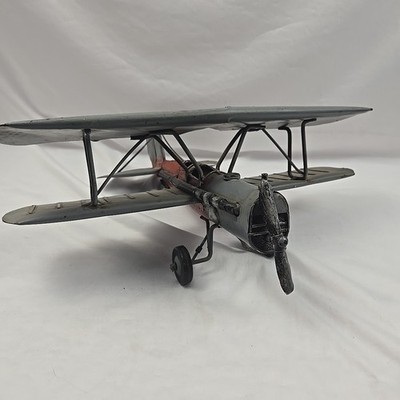Biplane Gray And Red 12  X 12  metal Decorative Tail Dragger