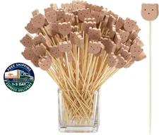 200 palillos de bambú para cóctel de 4.7'' con forma de oso para comida (oso)