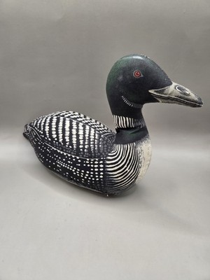 Vintage Fabric Stuffed Loon Small Pillow 10'' 1980s 