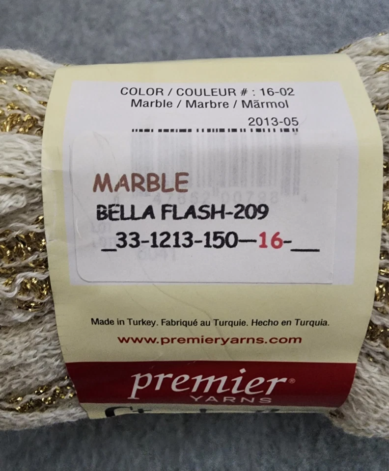 Starbella Flash Premier Yarns Metallic Ribbon Yarn Lot of 2 Marble & 1 Wht Gold - Image 3 of 4