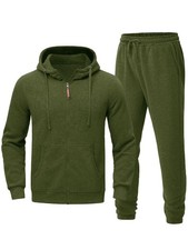 Men's Hooded Tracksuit 2 Pieces Set Zip up Fleece Sweatsuit Casual Outdoor Sp...