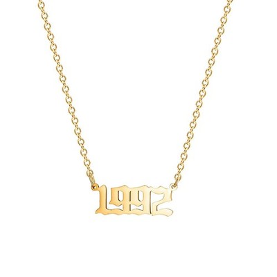 Birthday Year Necklace, 18K Gold Plated Stainless Steel Birth Year 1992 Number P