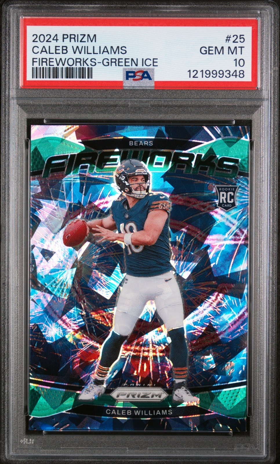 Caleb Williams Panini Prizm Fireworks #25 Green Ice