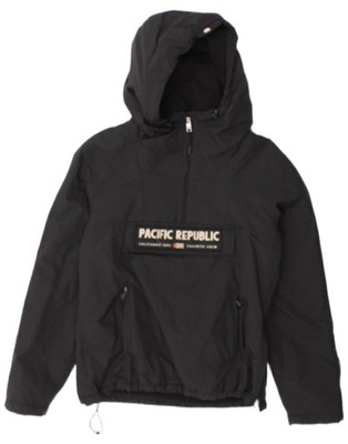 Pull & Bear Womens Graphic Hooded Anorak Jacket UK 10 Small Black Nylon BI07