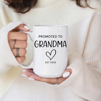 Promoted to Grandma Mug, Pregnancy Announcement Coffee Cup (Est. Year)