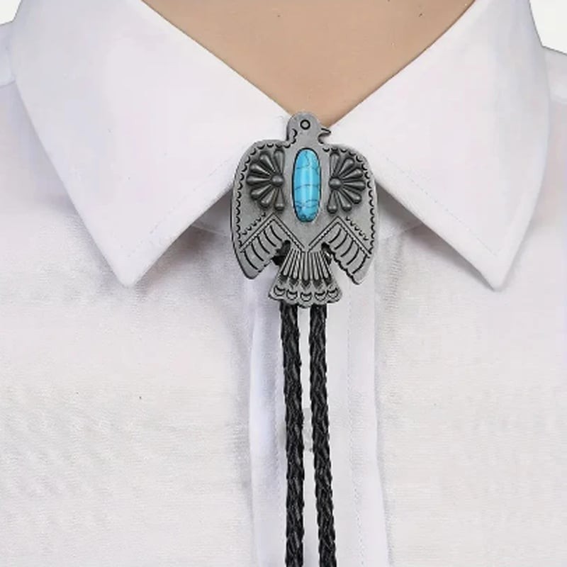 Western Bolo Leather Cord Southwestern Silver Thunderbird Bolo Tie