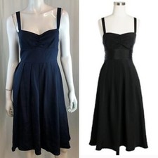 $250 J. Crew Womens 6 Navy Blue Silk Tricotine Rebecca Pleated Flare Shift Dress