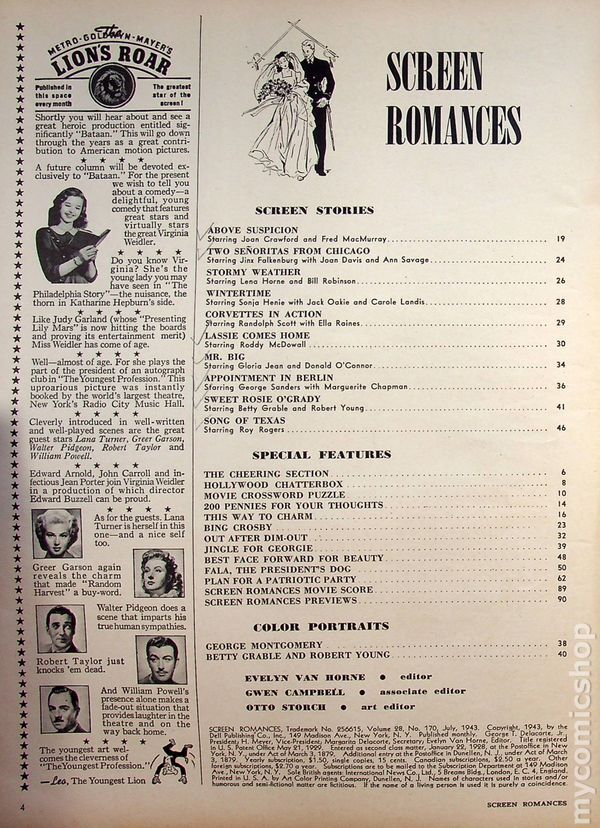 Screen Romances Magazine 170 VG 1943 eBay