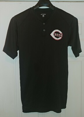 CHAMPRO SPORTS MLB CINCINNATI REDS 19 MEN'S BLACK POLYESTER SS HENLEY SHIRT SZ M