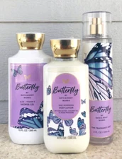 3 BUTTERFLY Shower Gel + Body Lotion + Fine Fragrance Mist LOT/SET of 3