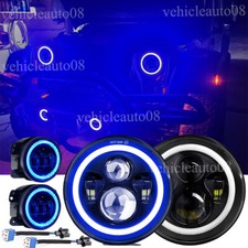 Fit Jk 08-18 Blue Drl 7 Halo Sealed Round Led Headlights Fog Lights Combo Kit