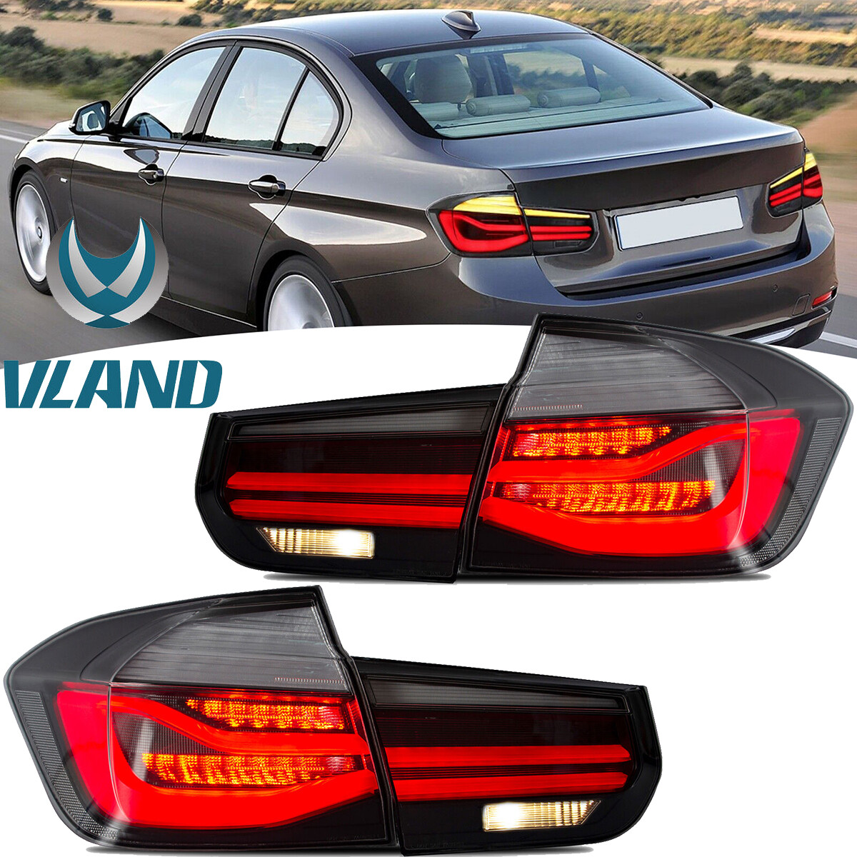 Feux arrière LED VLAND pour BMW F30 F35 320i 335i 2013-2018 avec clignotant séquentiel fumé