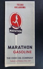 1956 Texas Oklahoma road  map Marathon oil  gas