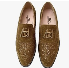 NEW Men's Slip-on Loafer BLING PROM WEDDING FORMAL GOLD DRESS SHOES SIZE 9.5 M